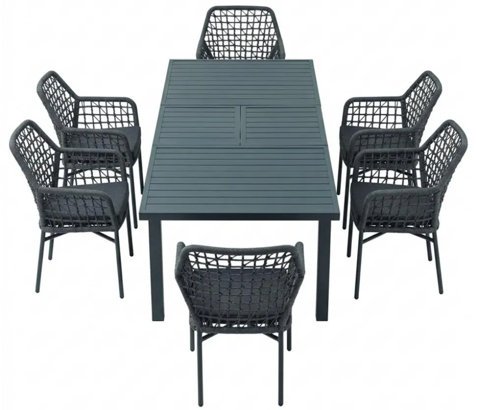 Acamp Gartenmöbel-Set Ausziehtisch Chicago und Stapelsessel Rom, 7-teilig