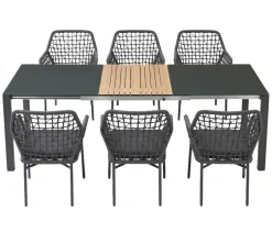Acamp Gartenmöbel-Set Ausziehtisch Woody und Stapelsessel Rom, 7-teilig