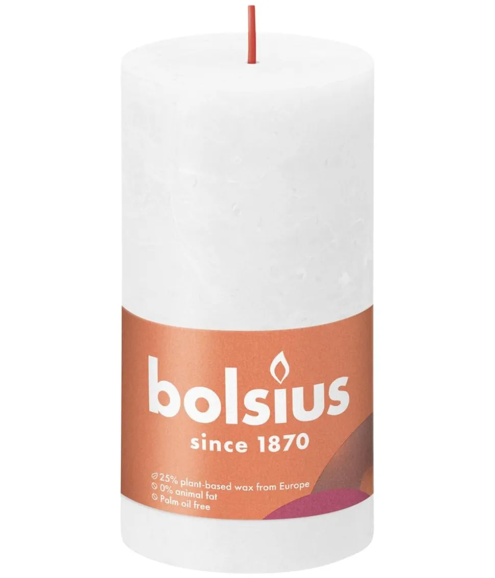 Bolsius Rustik Stumpenkerze Shine, wolkiges weiß, ca. Ø6,8/H13 cm