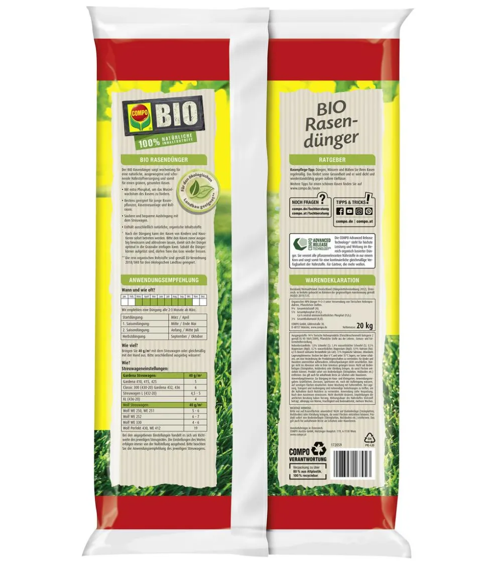 COMPO BIO Rasendünger Aktionspackung, 20 kg