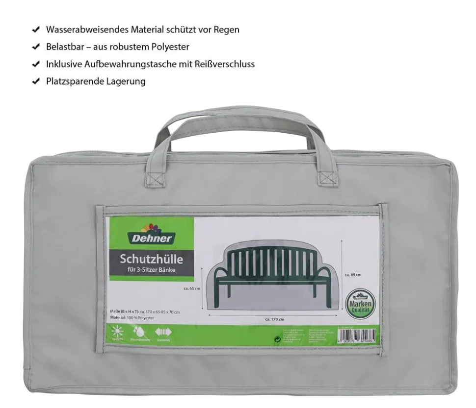 Dehner Abdeckhaube für 3-Sitzer Bank, grau, ca. B170/H85/T70 cm
