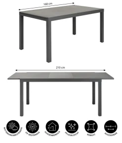 Dehner Ausziehtisch Chicago Dark, ca. B160-210/H75/T90 cm
