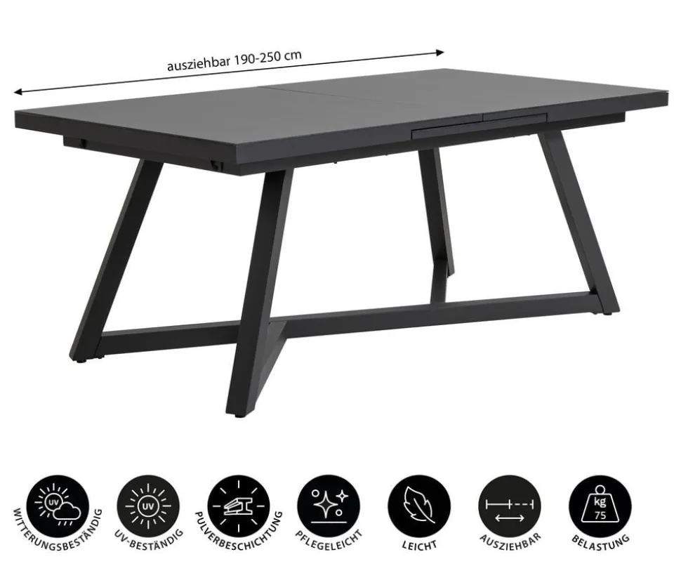 Dehner Ausziehtisch Monaco, ca. B190-250/H77/T100 cm