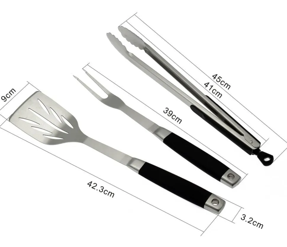 Dehner BBQ Edelstahl-Grillbesteck, 3-teilig