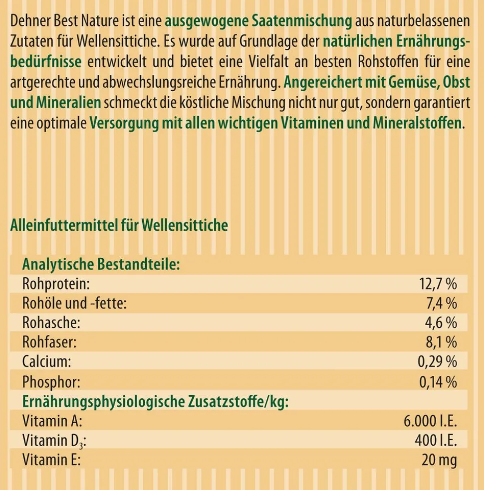 Dehner Best Nature Vogelfutter für Wellensittiche, 2,5 kg