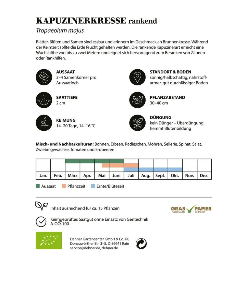 Dehner Bio-Saatgut Kapuzinerkresse, rankend