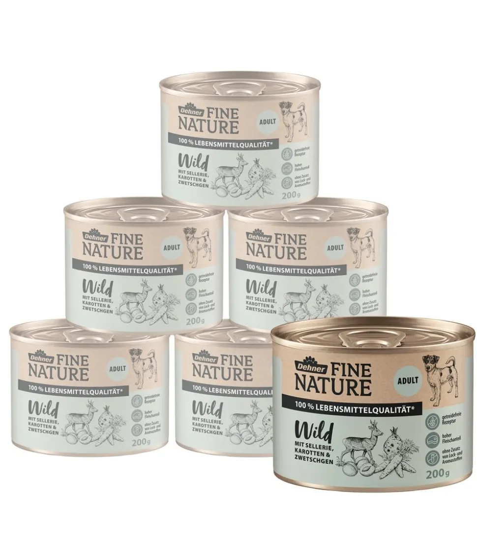 Dehner Fine Nature Nassfutter für Hunde Adult, Wild mit Sellerie, Karotten & Zwetschgen