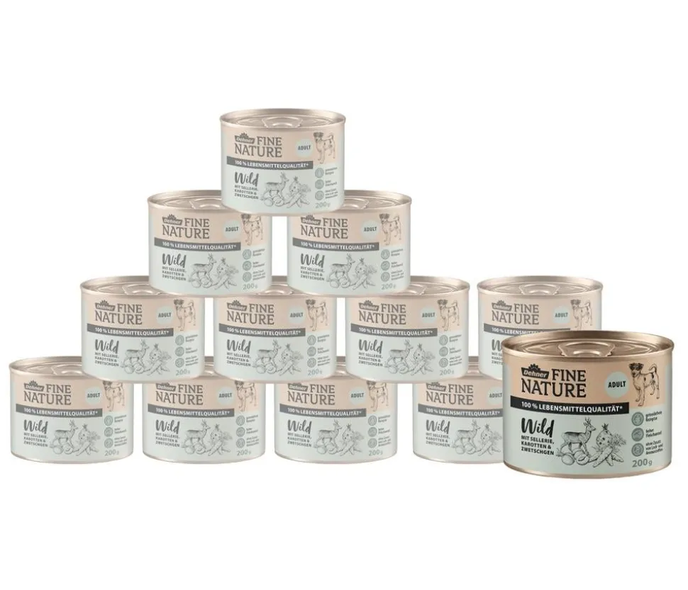 Dehner Fine Nature Nassfutter für Hunde Adult, Wild mit Sellerie, Karotten & Zwetschgen