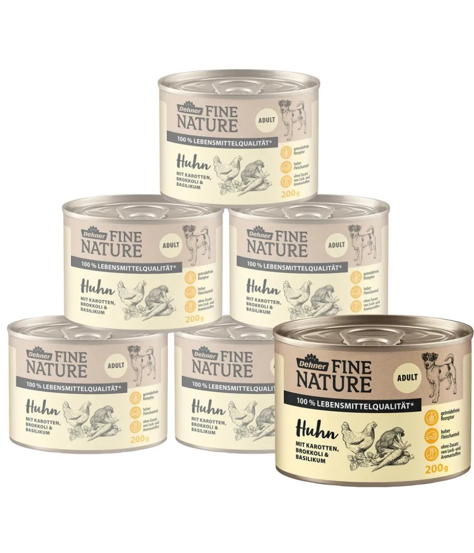 Dehner Fine Nature Nassfutter für Hunde Adult, Huhn mit Karotten, Brokkoli & Basilikum
