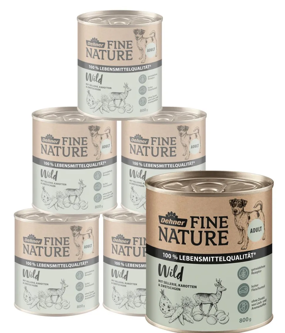 Dehner Fine Nature Nassfutter für Hunde Adult, Wild mit Sellerie, Karotten & Zwetschgen