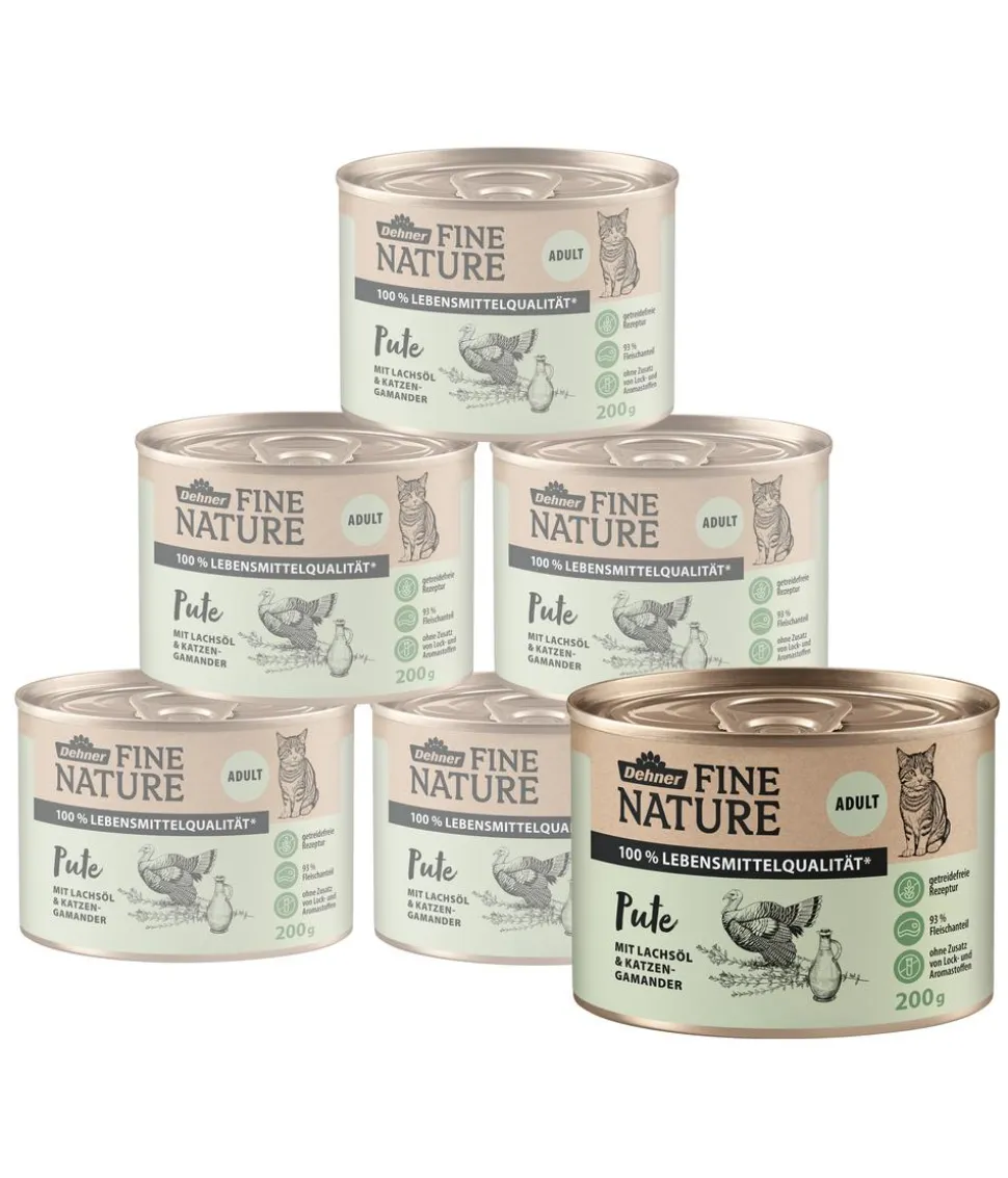 Dehner Fine Nature Nassfutter für Katzen Adult, Pute mit Lachsöl & Katzengamander