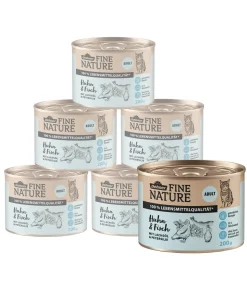 Dehner Fine Nature Nassfutter für Katzen Adult, Huhn & Fisch mit Lachsöl & Petersilie