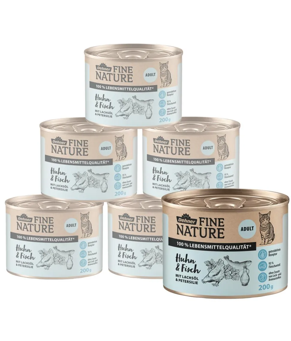 Dehner Fine Nature Nassfutter für Katzen Adult, Huhn & Fisch mit Lachsöl & Petersilie