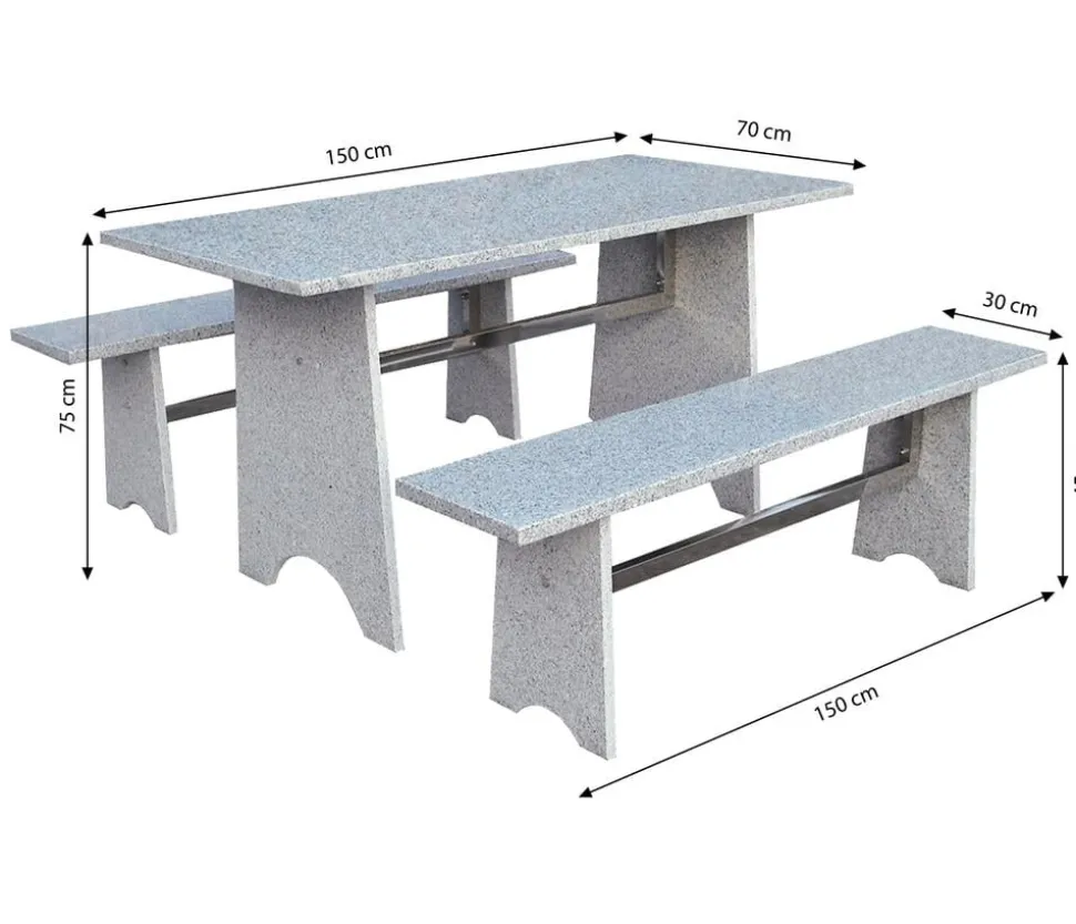 Dehner Gartenmöbel-Set aus Granit, 3-teilig
