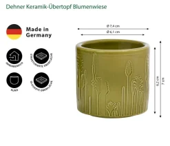 Dehner Keramik-Übertopf Blumenwiese, rund, schilfgrün