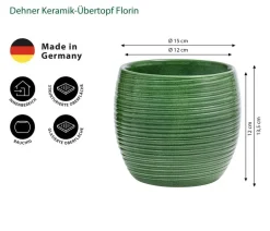 Dehner Keramik-Übertopf Florin, bauchig, grün, ca. Ø15 cm