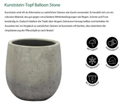 Dehner Kunststein-Topf Balloon Stone, bauchig, grau