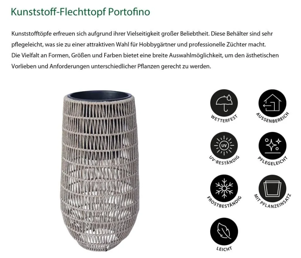 Dehner Kunststoff-Flechttopf Portofino, rund, braun