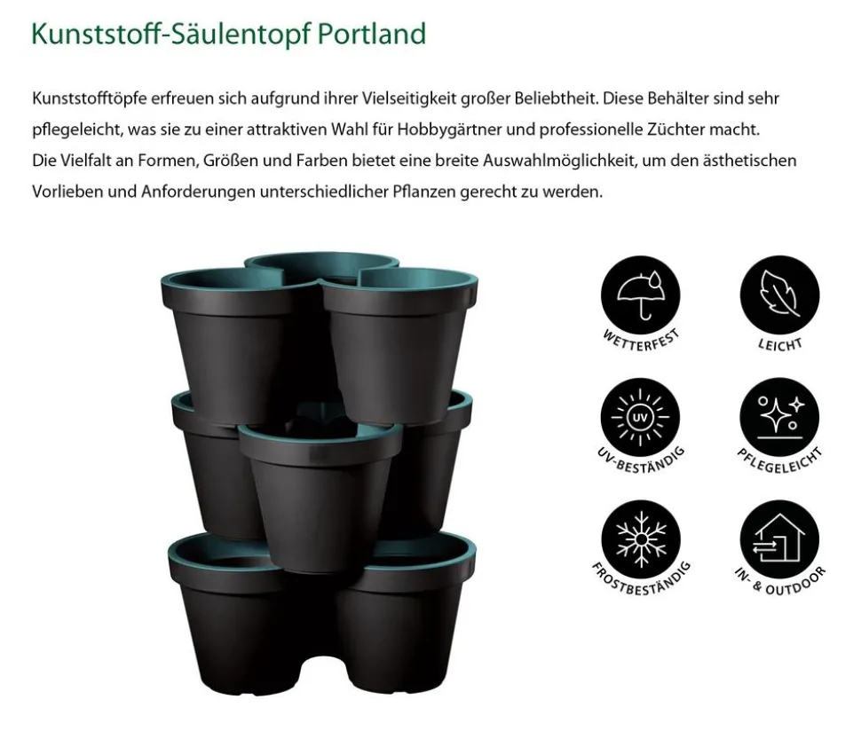 Dehner Kunststoff-Säulentopf Portland, rund, türkis, ca. Ø43/H58 cm, 3er-Set