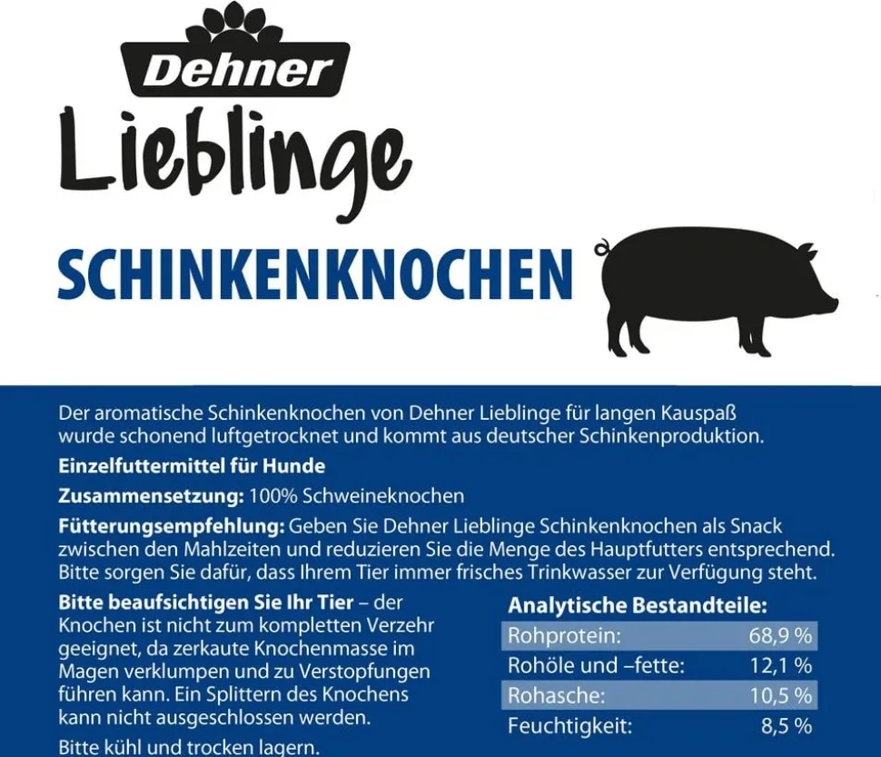 Dehner Lieblinge Hundesnack Schinkenknochen klein, 180 g