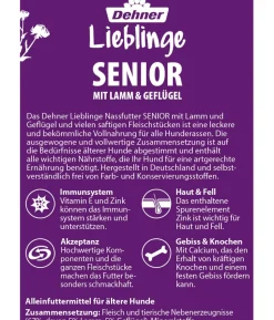 Dehner Lieblinge Nassfutter für Hunde Senior, Geflügel & Lamm, 6 x 400 g/800 g