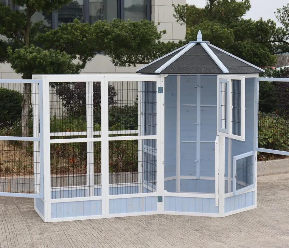 Dehner Lieblinge Vogelgehege Santorini, weiß/blau, ca. B116,4/H136/T60 cm