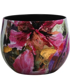 Dehner Metall-Übertopf Diva Magnolia, bauchig, bunt