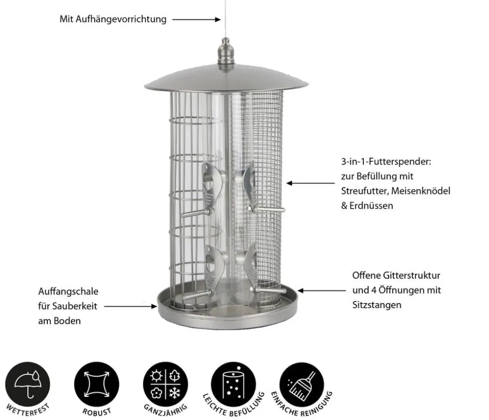Dehner Natura Premium Futterspender Triple, ca. Ø22/H36,5 cm