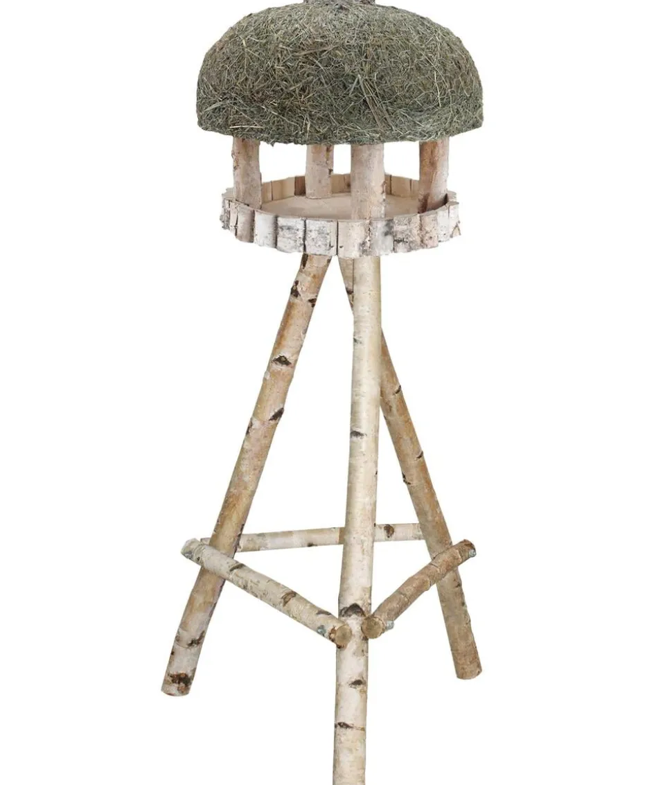Dehner Natura Premium Futterhaus Amberg mit Heudach, inkl. Ständer Birkenholz, ca. B60/H145/T60 cm