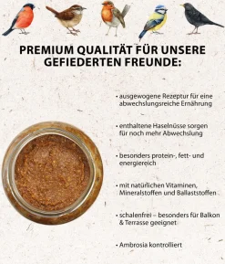 Dehner Natura Premium Wildvogelfutter Erdnussbutter im Glas, Haselnuss, 8 x 340 g