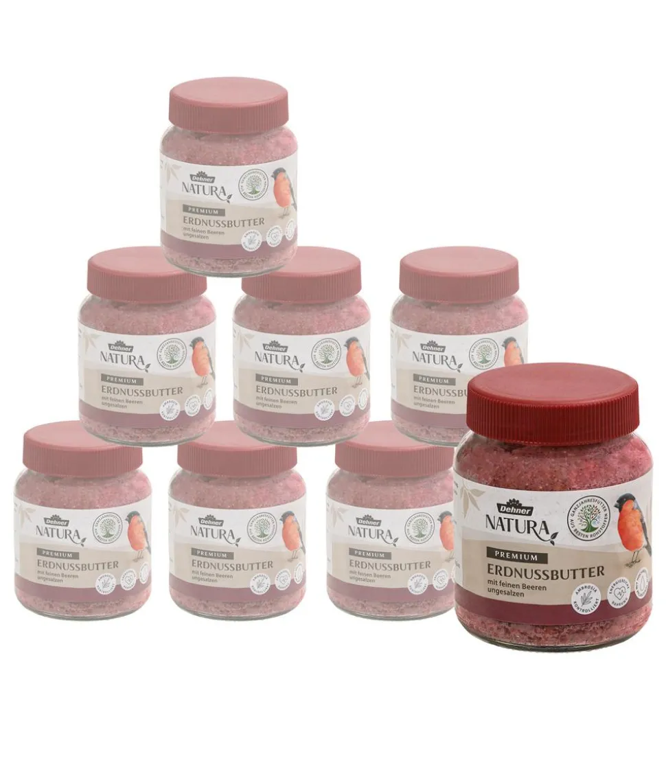 Dehner Natura Premium Wildvogelfutter Erdnussbutter im Glas, Beeren, 8 x 340 g