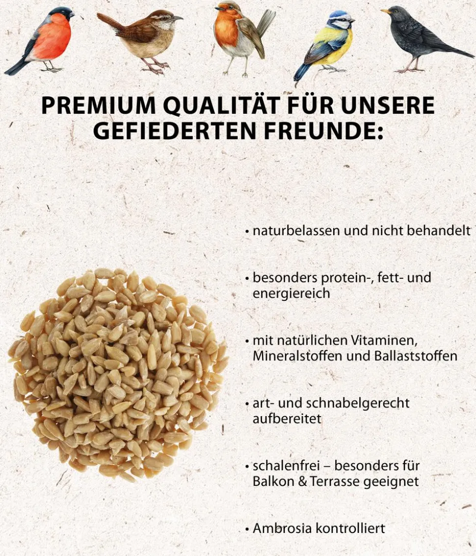 Dehner Natura Premium Wildvogelfutter Geschälte Sonnenblumenkerne