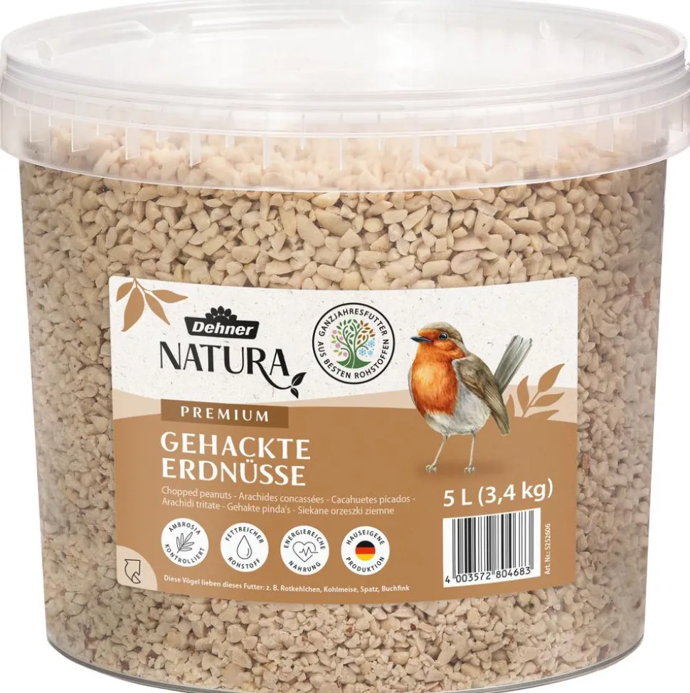 Dehner Natura Premium Wildvogelfutter Gehackte Erdnüsse im Eimer, 5 l