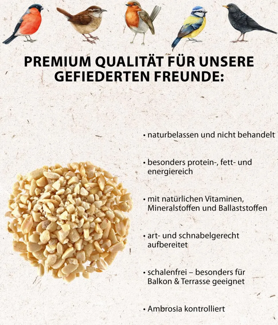 Dehner Natura Premium Wildvogelfutter Gehackte Erdnüsse im Eimer, 5 l