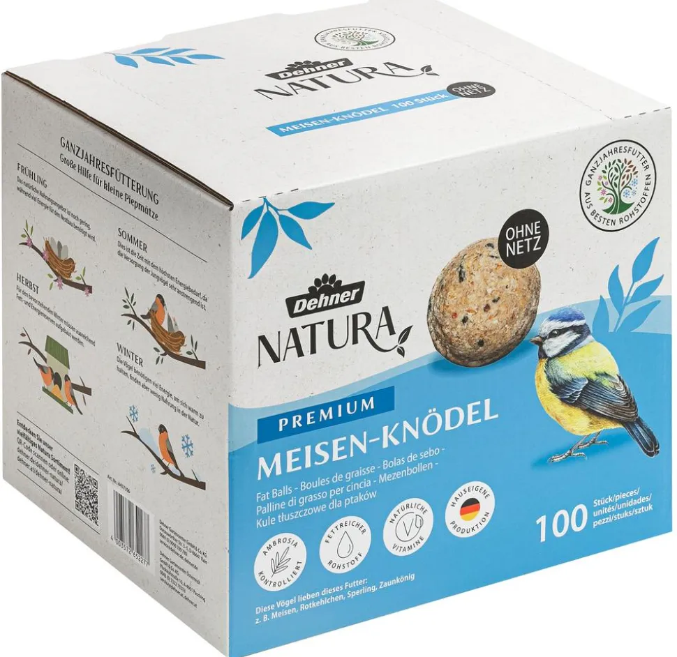 Dehner Natura Premium Wildvogelfutter Meisenknödel im Karton, ohne Netz