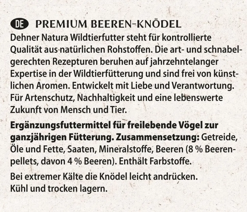 Dehner Natura Premium Wildvogelfutter Beeren-Meisenknödel im Karton, mit Netz, 30 Stk.