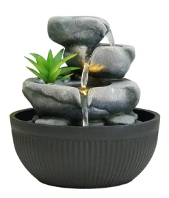 Dehner Polyresin-Zimmerbrunnen Lono mit LED-Beleuchtung, ca. H21 cm