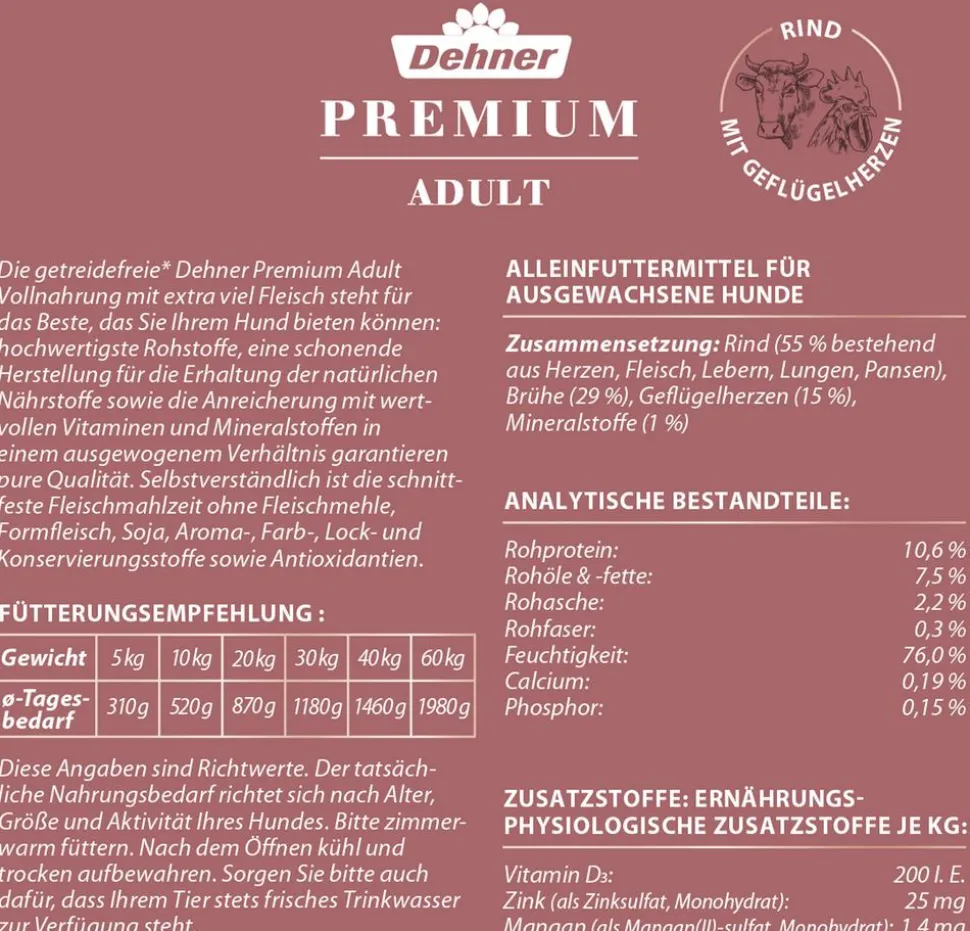 Dehner Premium Nassfutter für Hunde Adult