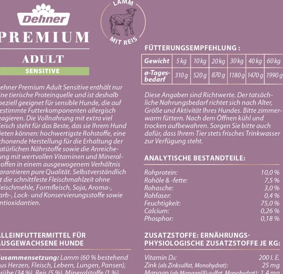 Dehner Premium Nassfutter für Hunde Adult Sensitive