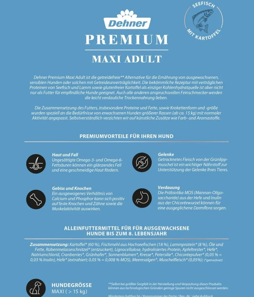 Dehner Premium Trockenfutter für Hunde Maxi Adult, Seefisch mit Kartoffel