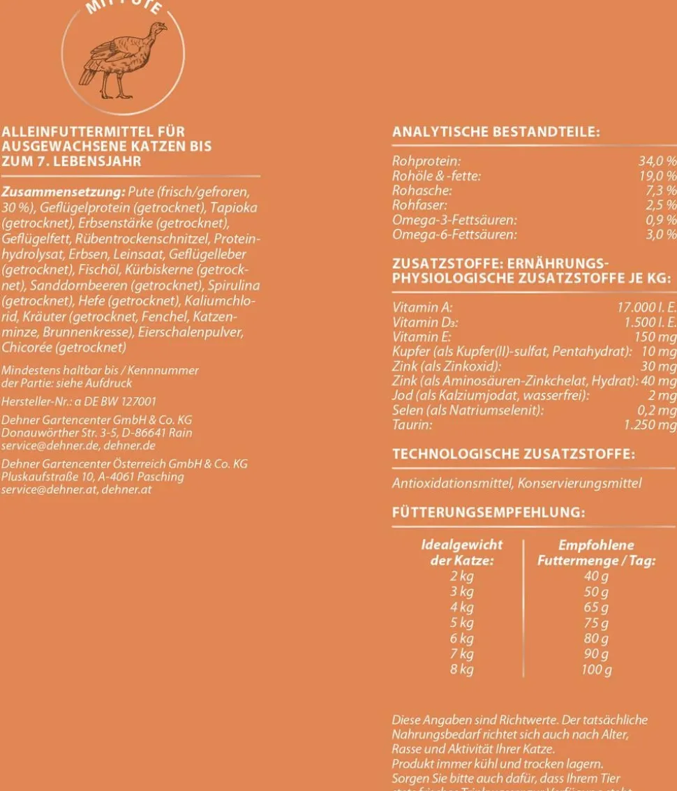 Dehner Premium Trockenfutter für Katzen Sensitive Adult, Pute