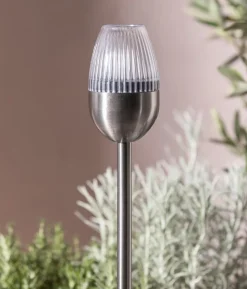 Dehner Solar-Edelstahlleuchte, gerillt, 4er-Set