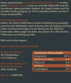 Dehner Wild Nature Hundesnack Rinderleber & Cranberry, gefriergetrocknet, 60 g