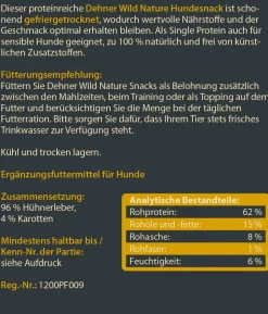 Dehner Wild Nature Hundesnack Hühnerleber & Karotte, gefriergetrocknet, 60 g