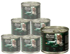 Dehner Wild Nature Nassfutter für Katzen Auwald Adult, Hirsch & Truthahn, 6 x 200 g/400 g