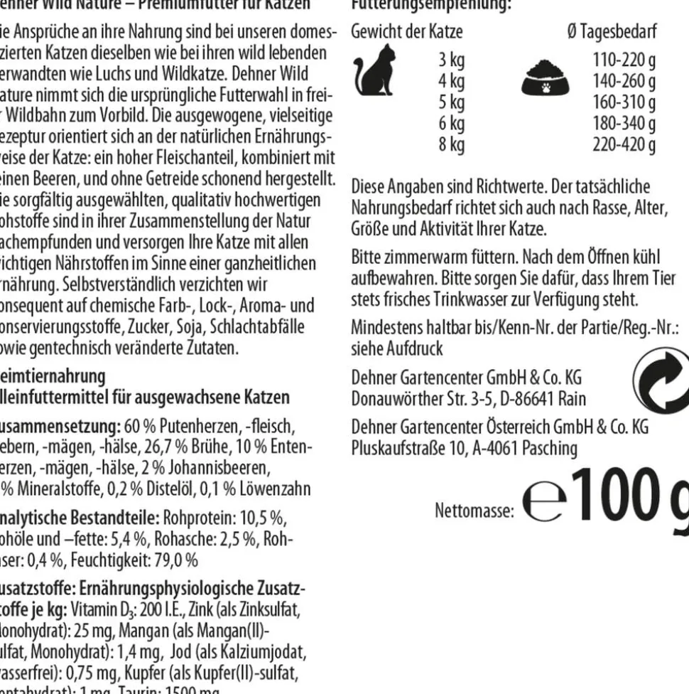 Dehner Wild Nature Nassfutter für Katzen Hochmoor Adult, Ente & Pute, 16 x 100 g
