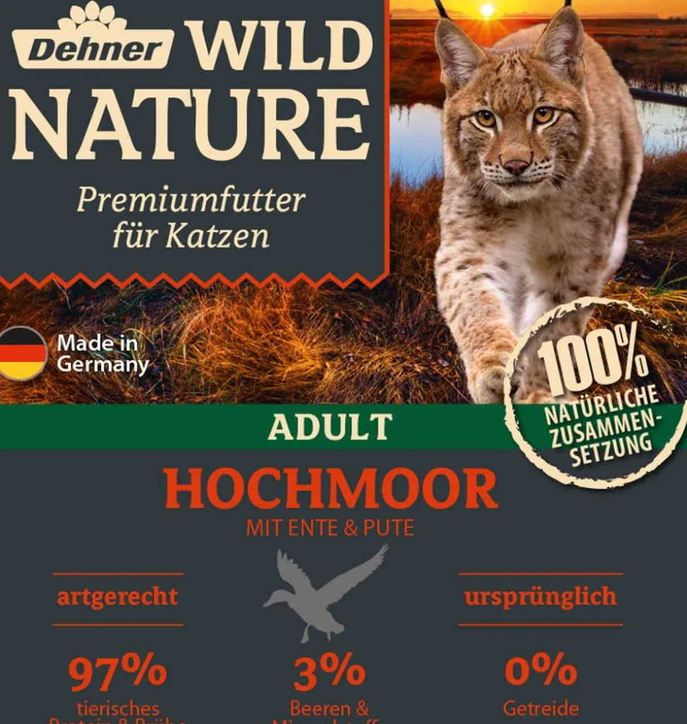 Dehner Wild Nature Nassfutter für Katzen Hochmoor Adult, Ente & Pute, 16 x 100 g