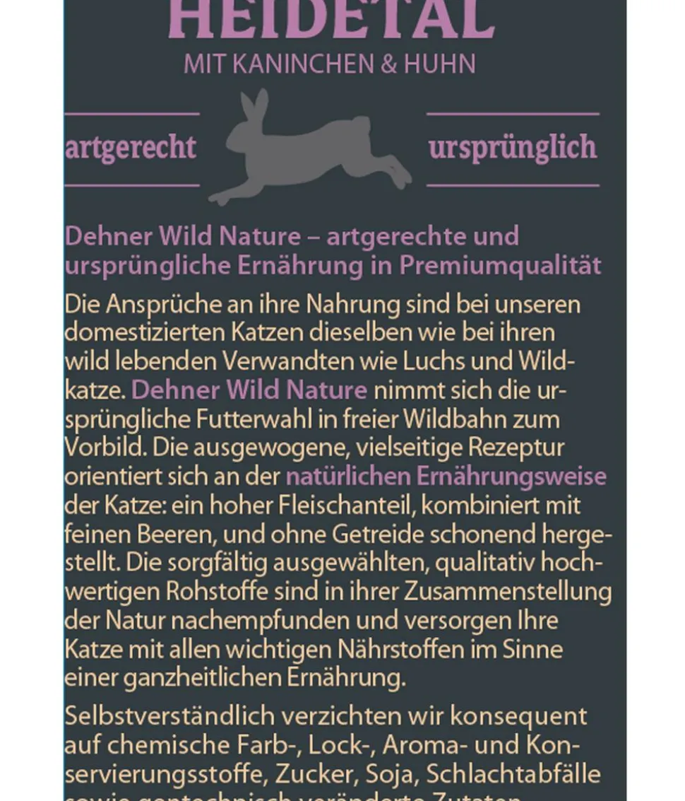 Dehner Wild Nature Nassfutter für Katzen Heidetal Adult, Kaninchen & Huhn, 16 x 85 g
