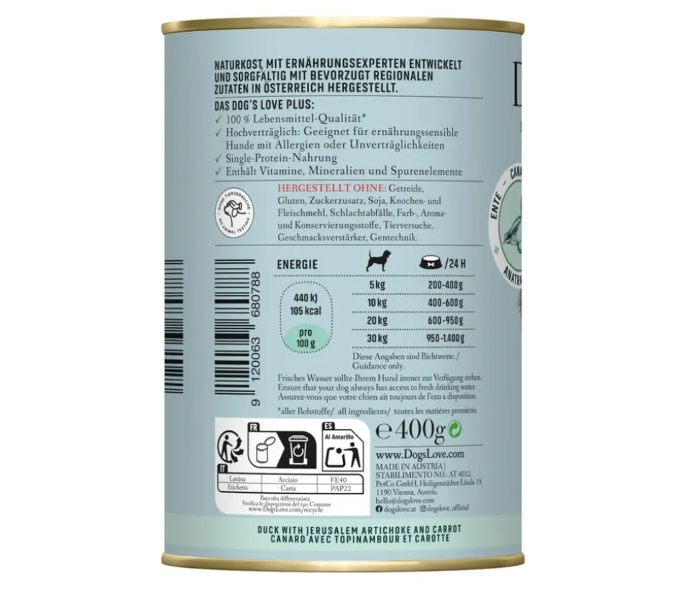 DOG'S LOVE Nassfutter für Hunde Hypoallergen, 6 x 400 g