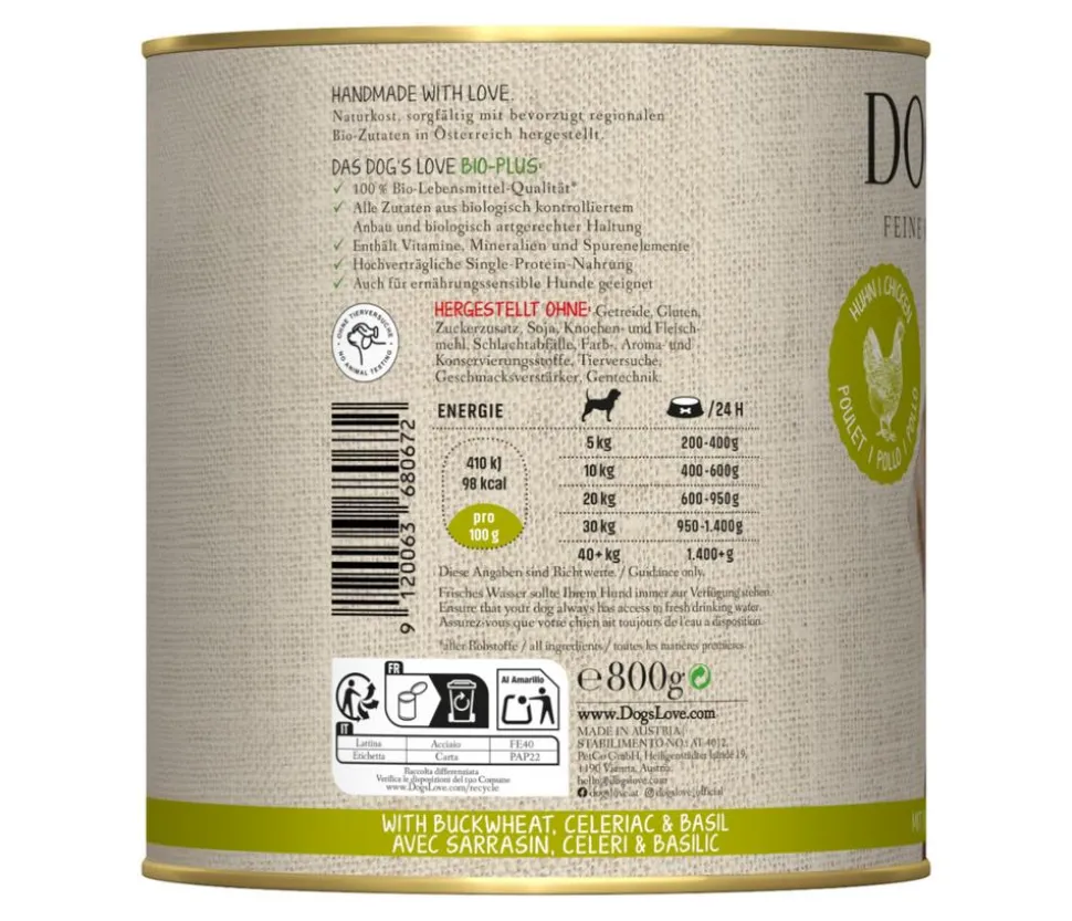 DOG'S LOVE Nassfutter für Hunde Bio, 6 x 800 g